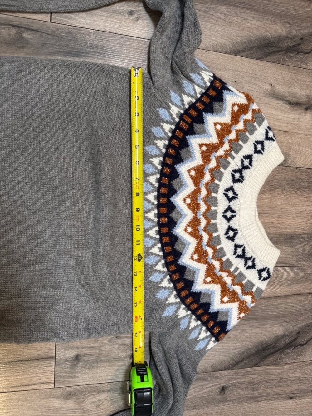 J. Crew Gray Fair Isle Merino Wool-Blend Sweater S Winter Knit Pullover - Picture 6 of 7